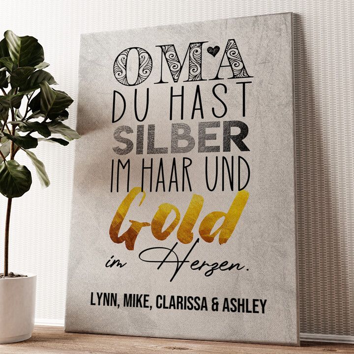 Leinwandbild personalisiert Gold im Herzen für Oma