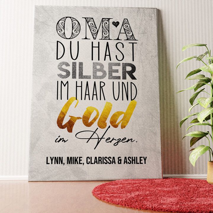 Gold im Herzen für Oma Wandbild personalisiert