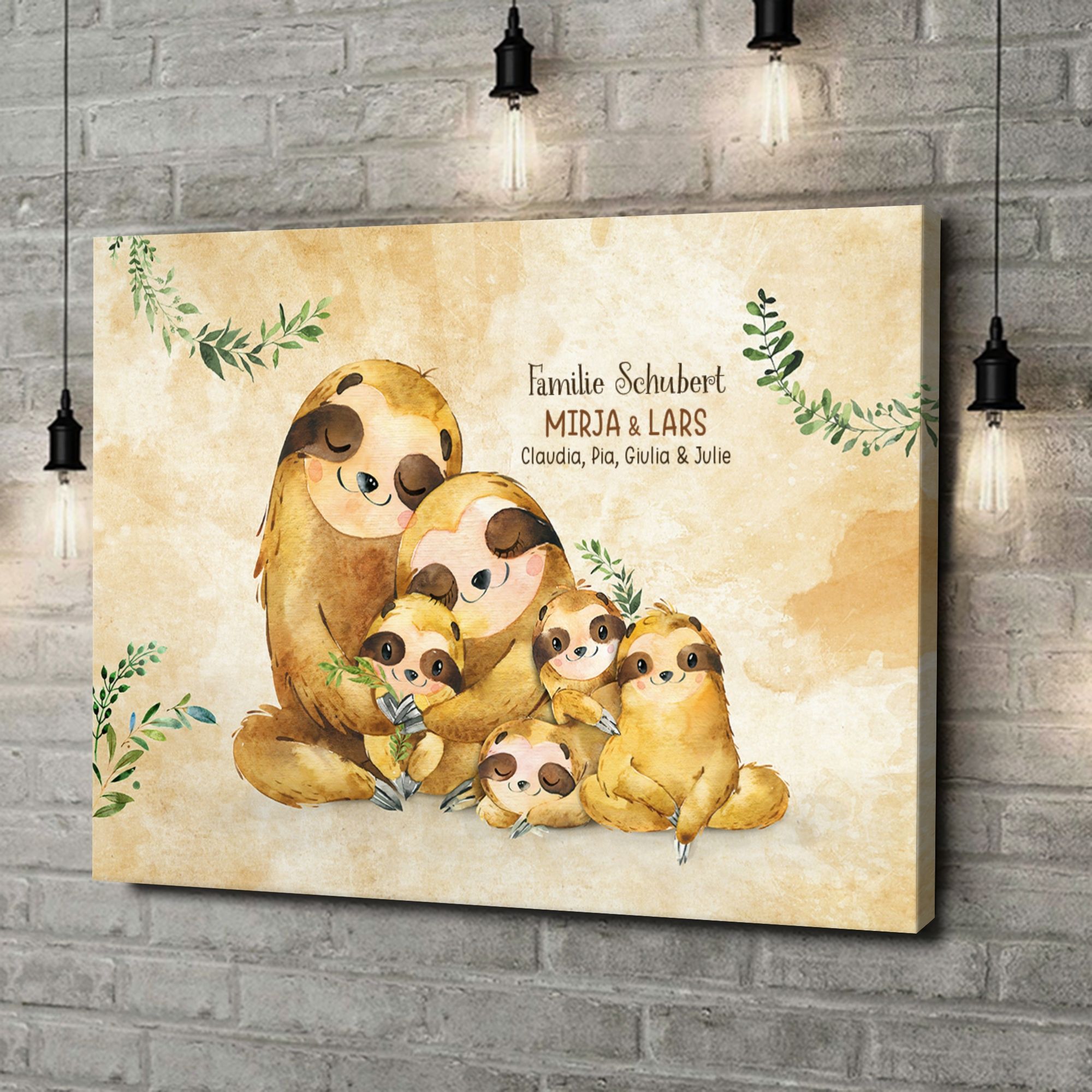 Liebesleinwand als Geschenk Faultierfamilie