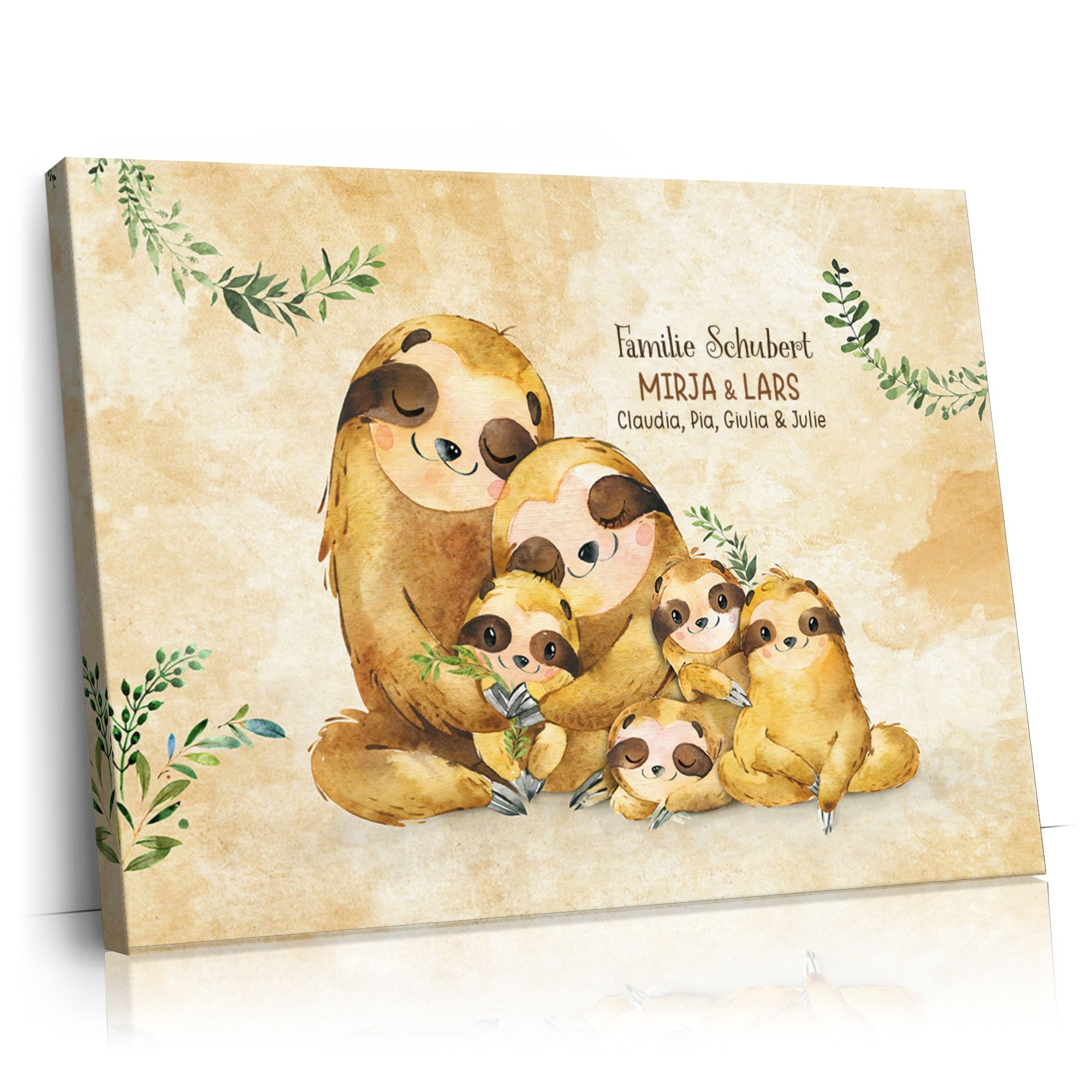 Personalisierbares Geschenk Faultierfamilie