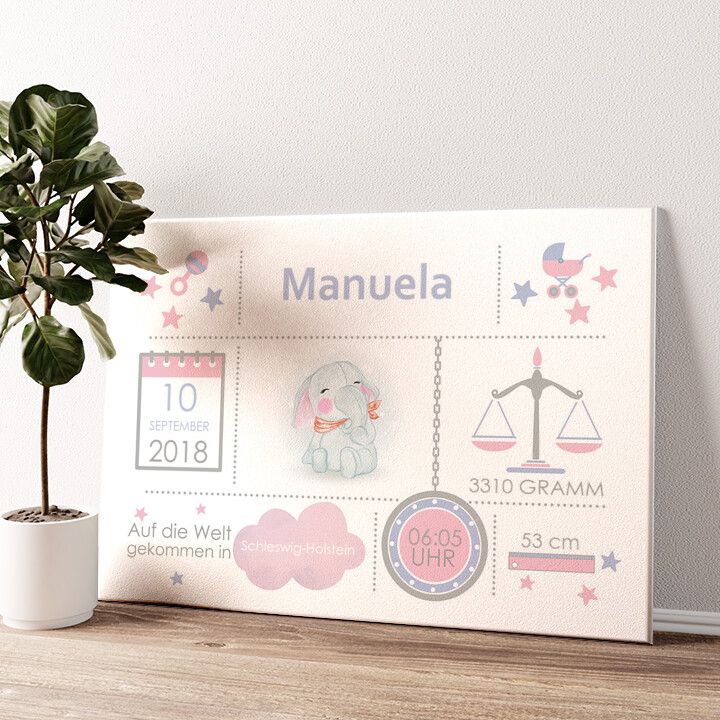 Leinwandbild personalisiert Baby Leinwand Elefant