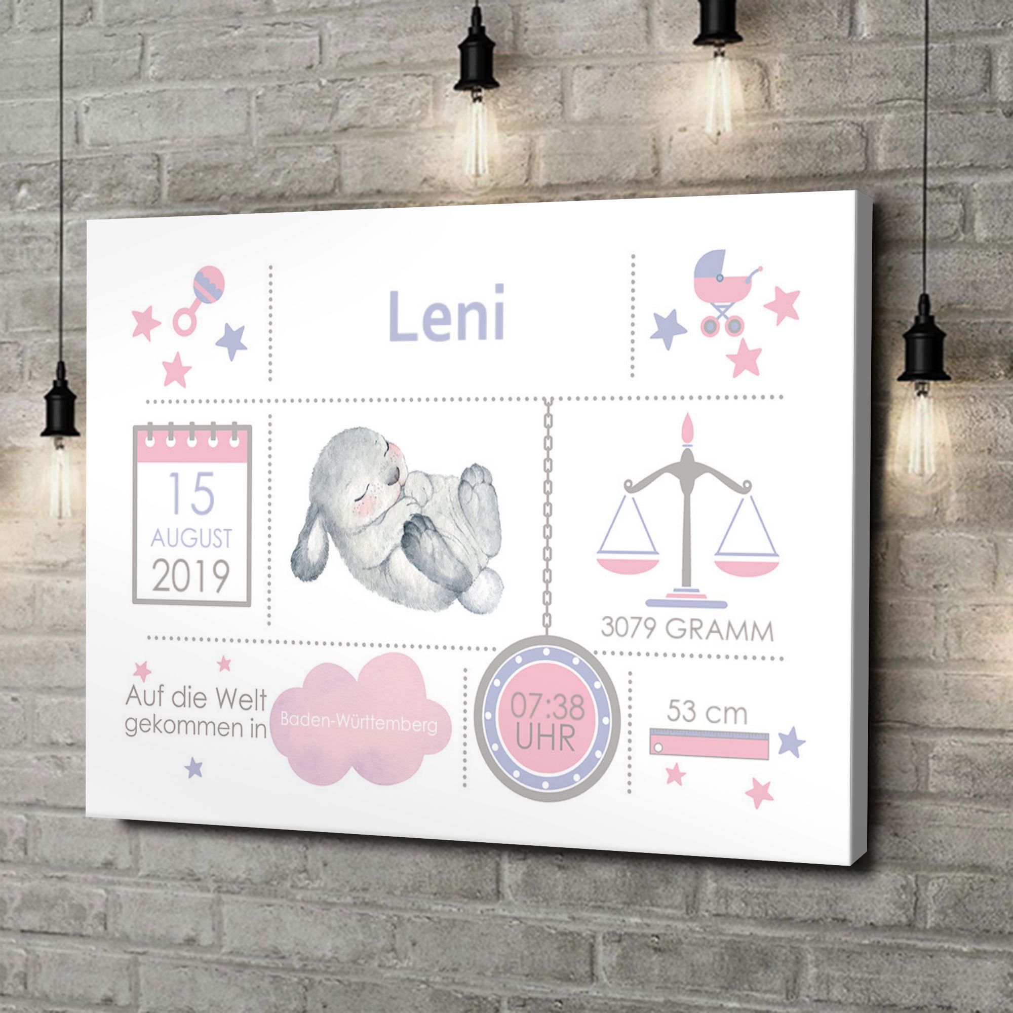 Liebesleinwand als Geschenk Baby Leinwand Hase