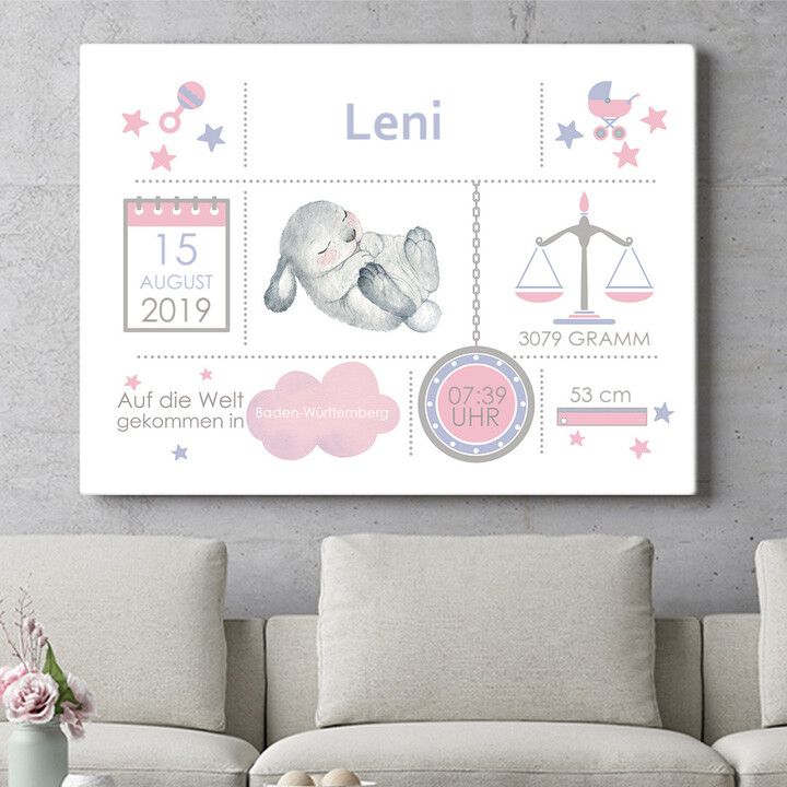 Personalisiertes Wandbild Baby Leinwand Hase