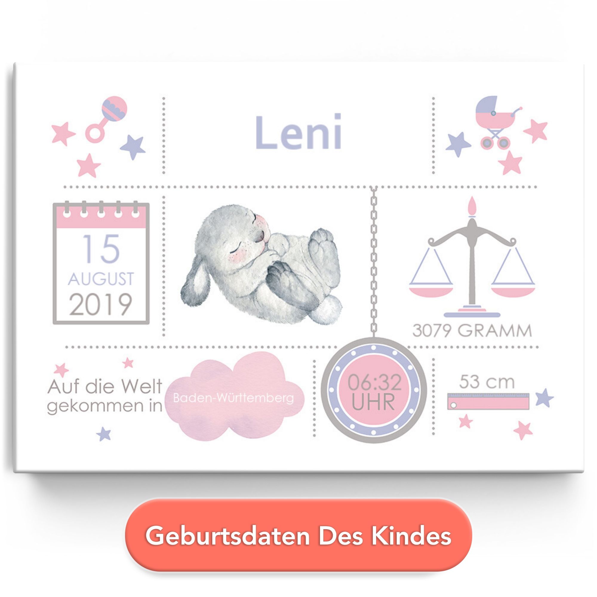 Personalisiertes Leinwandbild Baby Leinwand Hase