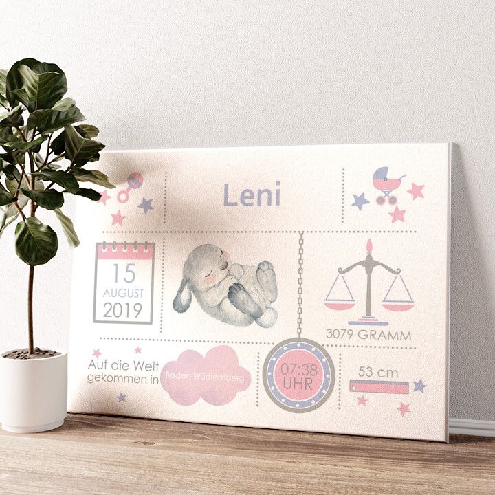 Leinwandbild personalisiert Baby Leinwand Hase
