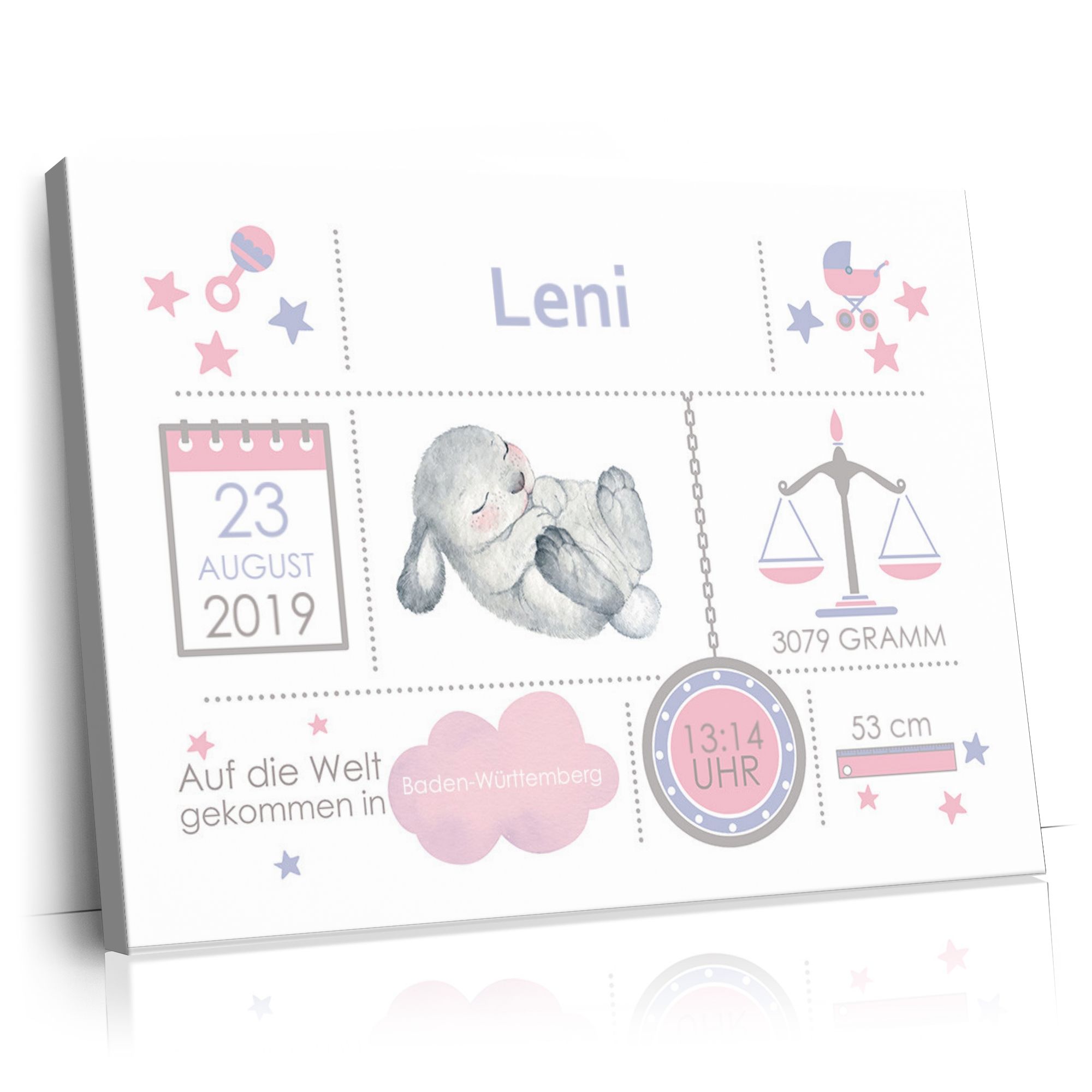 Personalisierbares Geschenk Baby Leinwand Hase