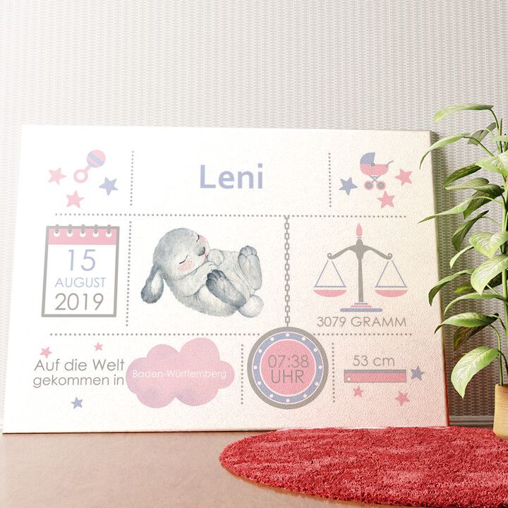Baby Leinwand Hase Wandbild personalisiert