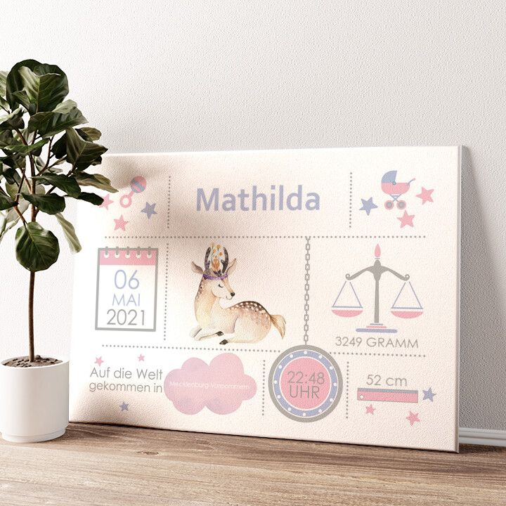 Leinwandbild personalisiert Baby Leinwand Rehkitz