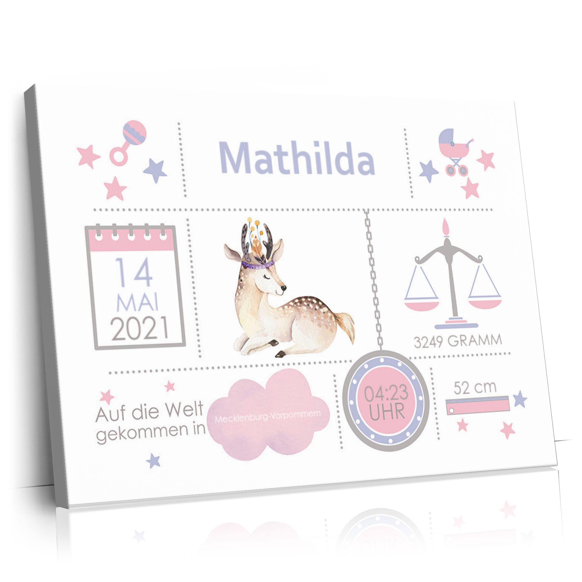 Personalisierbares Geschenk Baby Leinwand Rehkitz