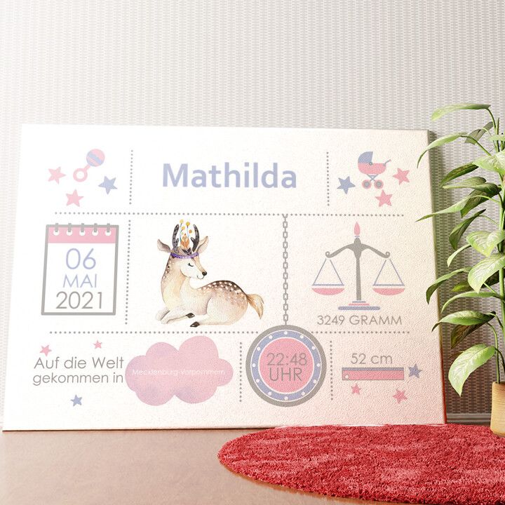 Baby Leinwand Rehkitz Wandbild personalisiert
