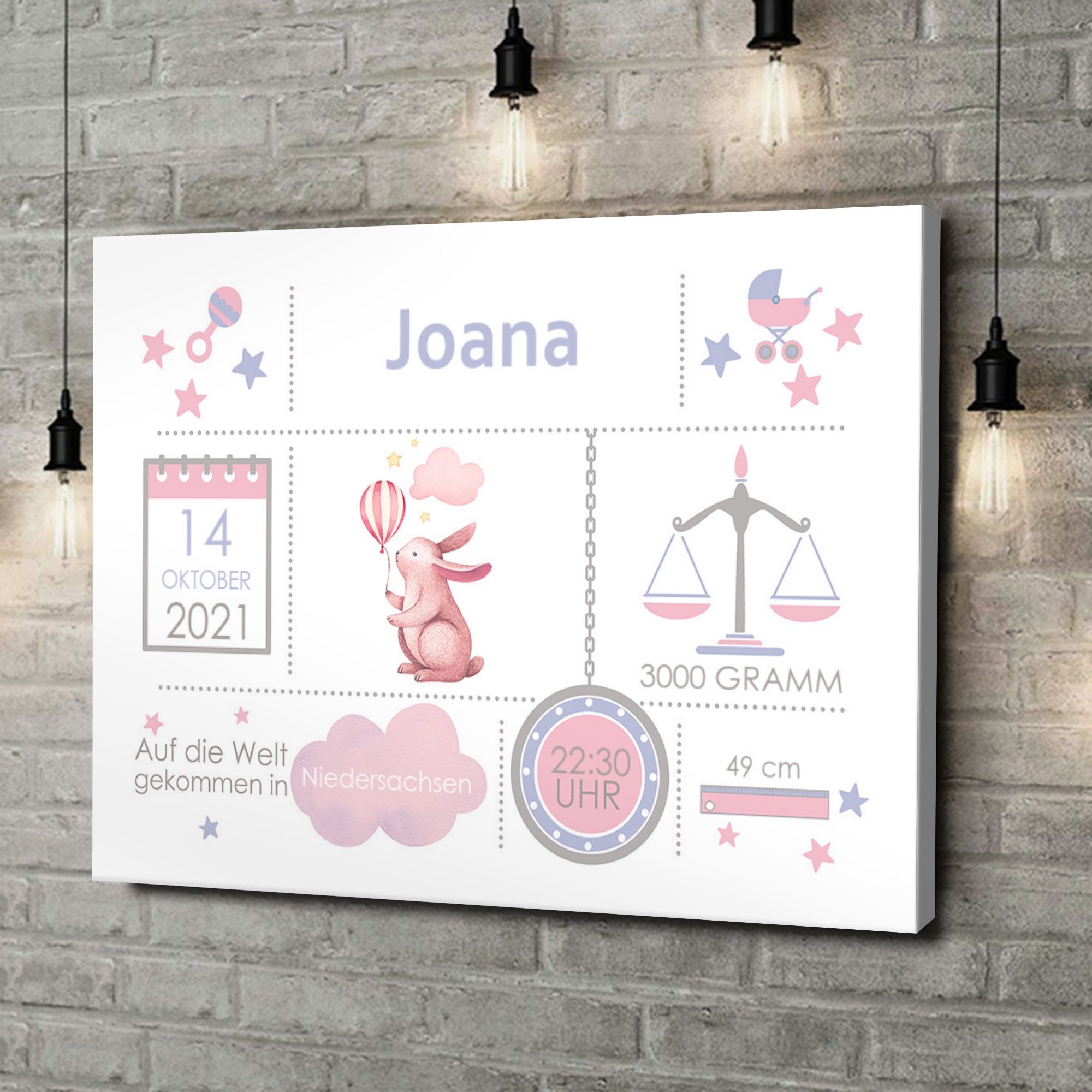 Liebesleinwand als Geschenk Baby Leinwand Hase mit Ballon