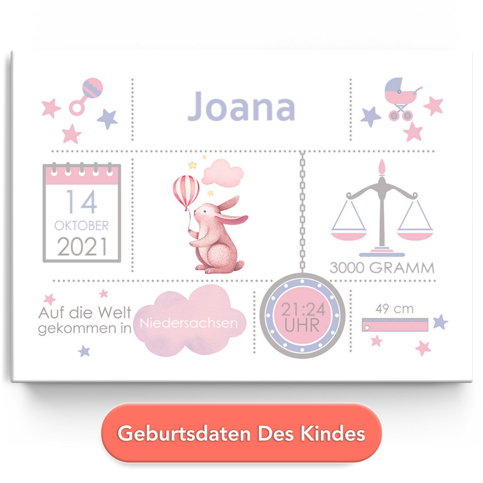 Baby Leinwand Hase mit Ballon