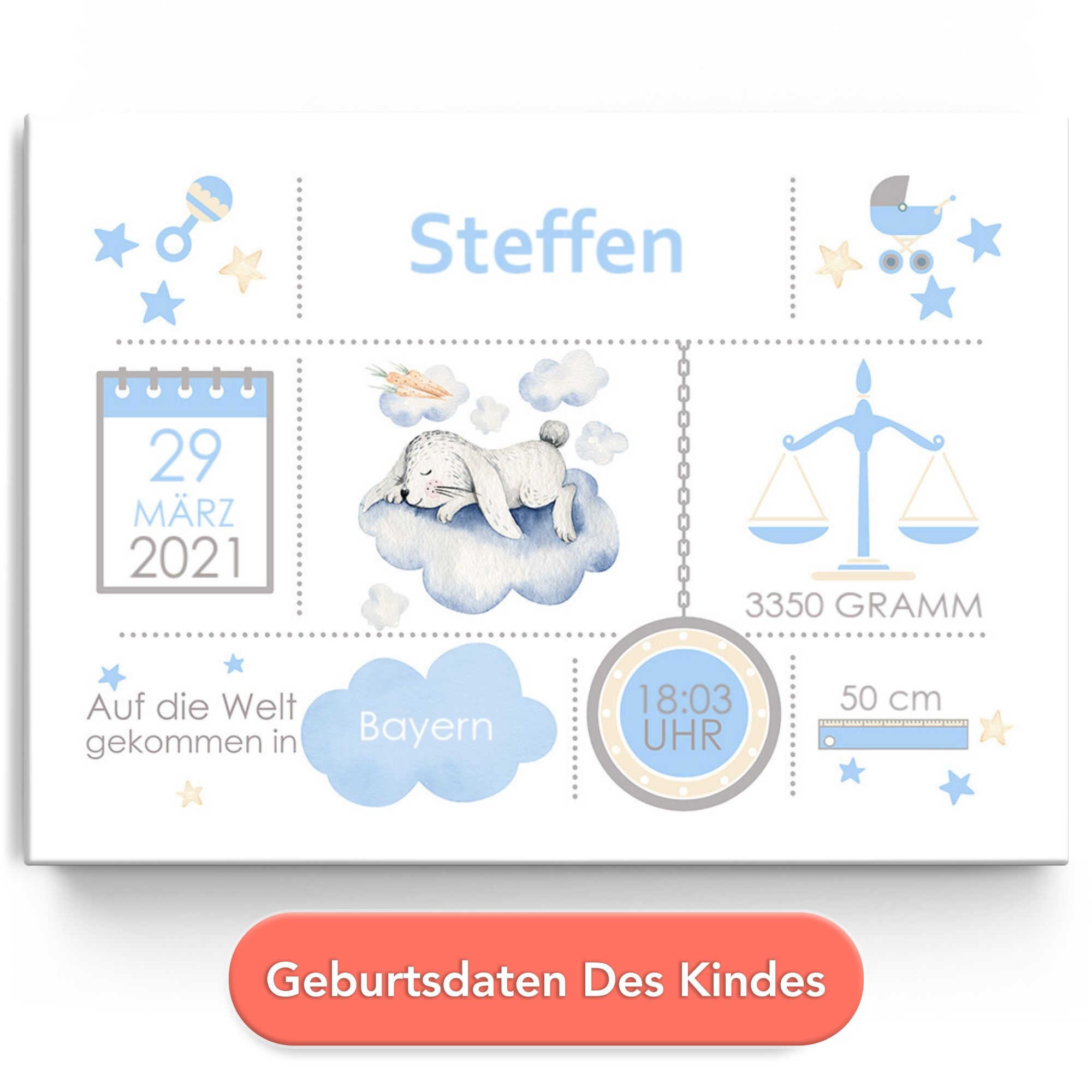 Baby Leinwand Hase auf Wolke