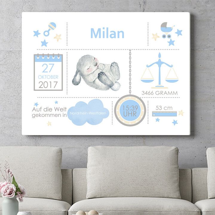 Personalisiertes Wandbild Baby Leinwand Hase schläft