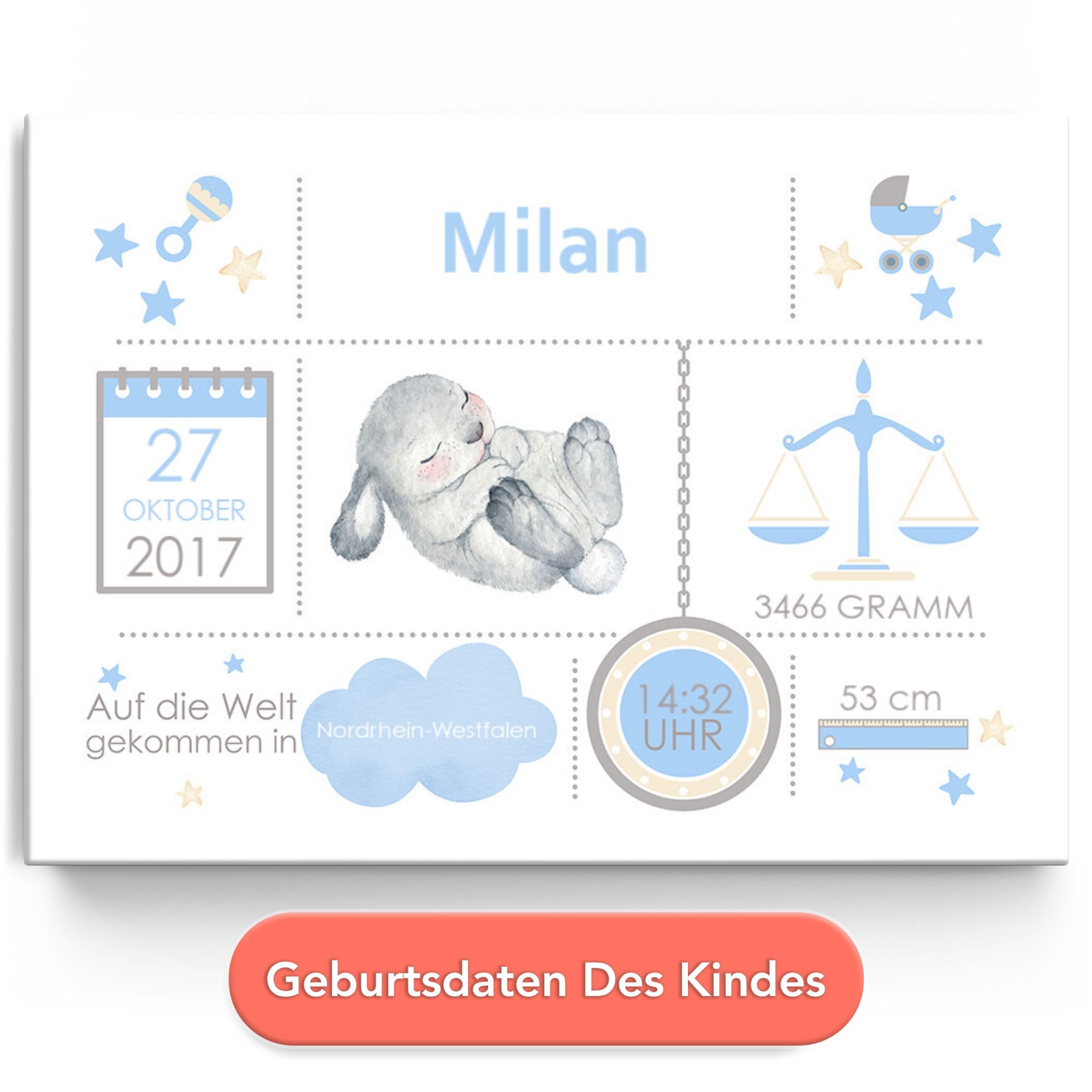 Personalisiertes Leinwandbild Baby Leinwand Hase schläft