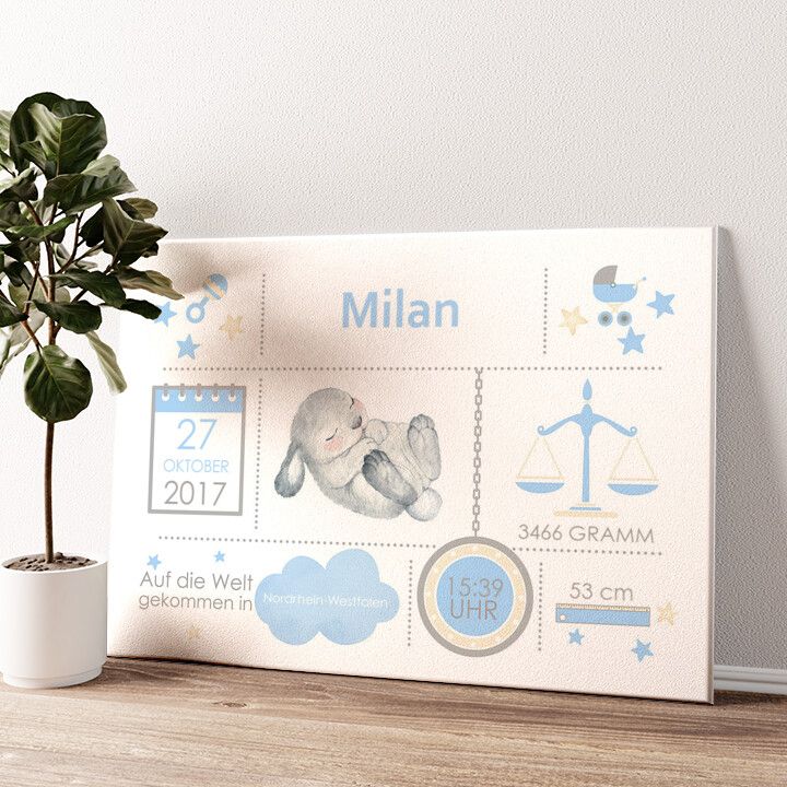 Leinwandbild personalisiert Baby Leinwand Hase schläft
