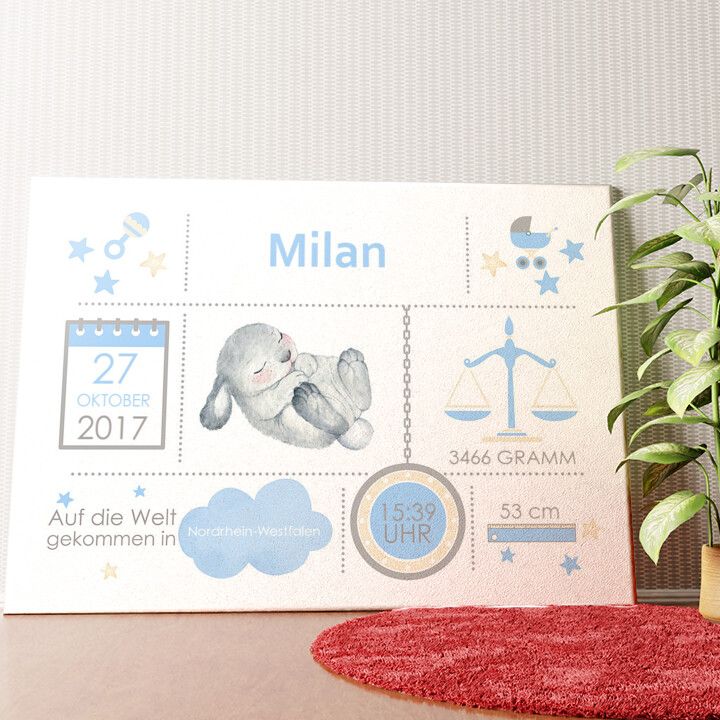 Baby Leinwand Hase schläft Wandbild personalisiert