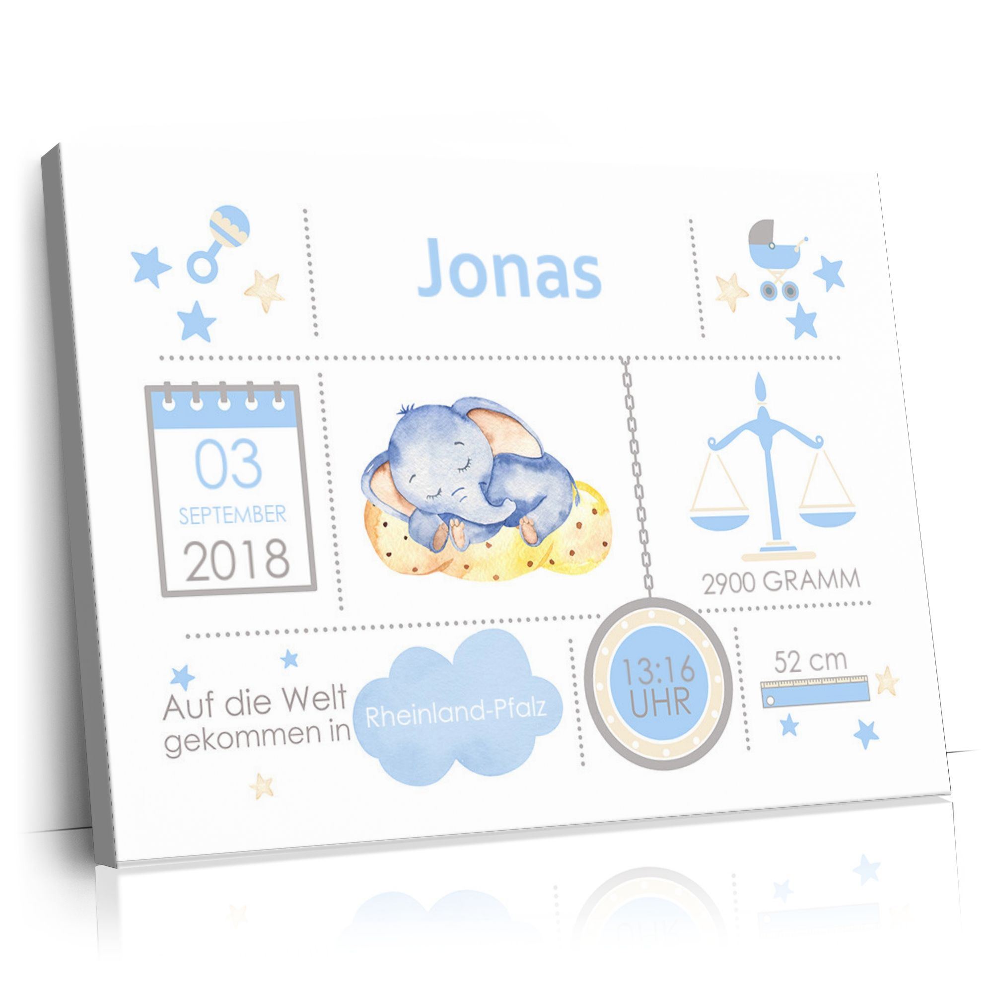 Personalisierbares Geschenk Baby Leinwand Elefant träumt