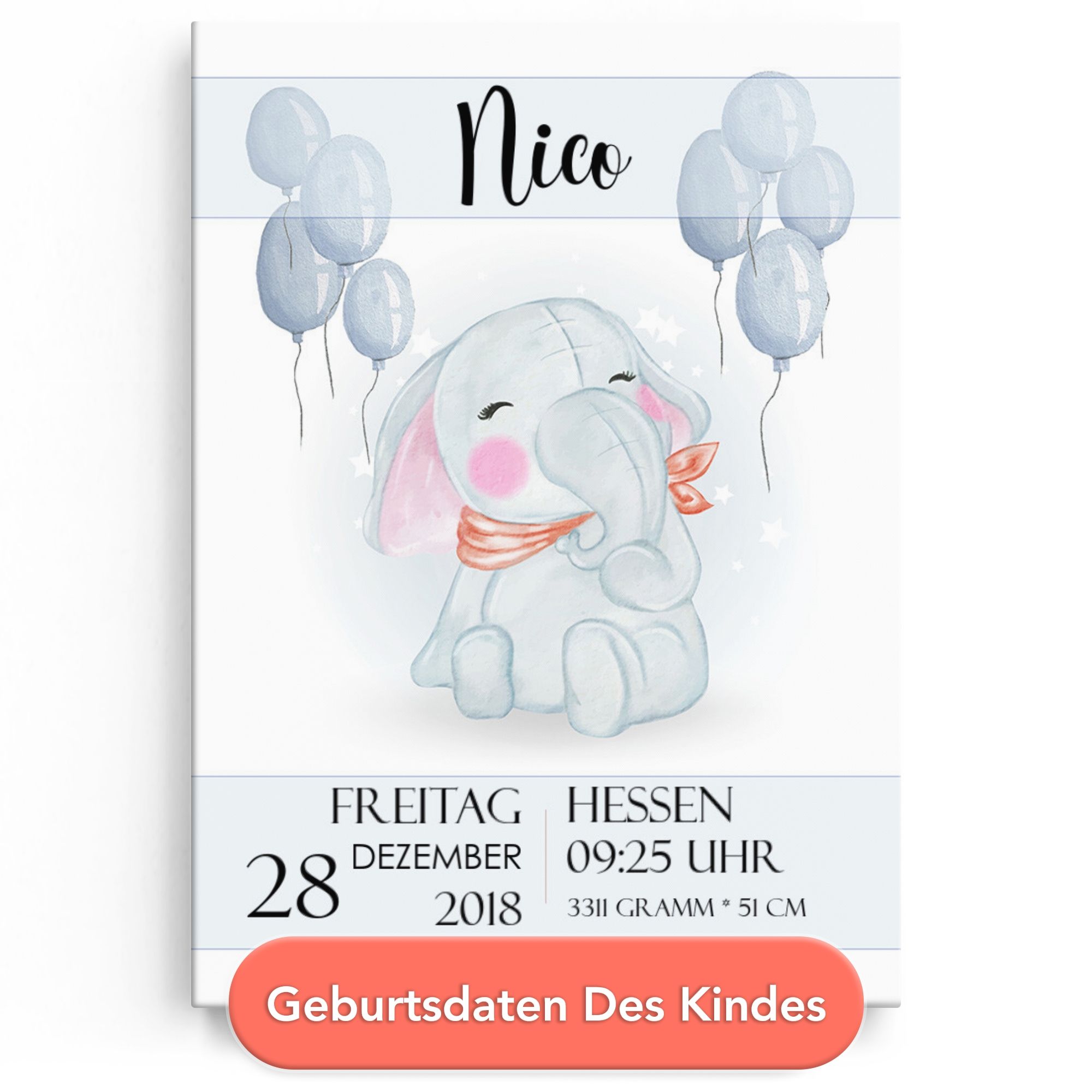 Leinwand zur Geburt Elefant