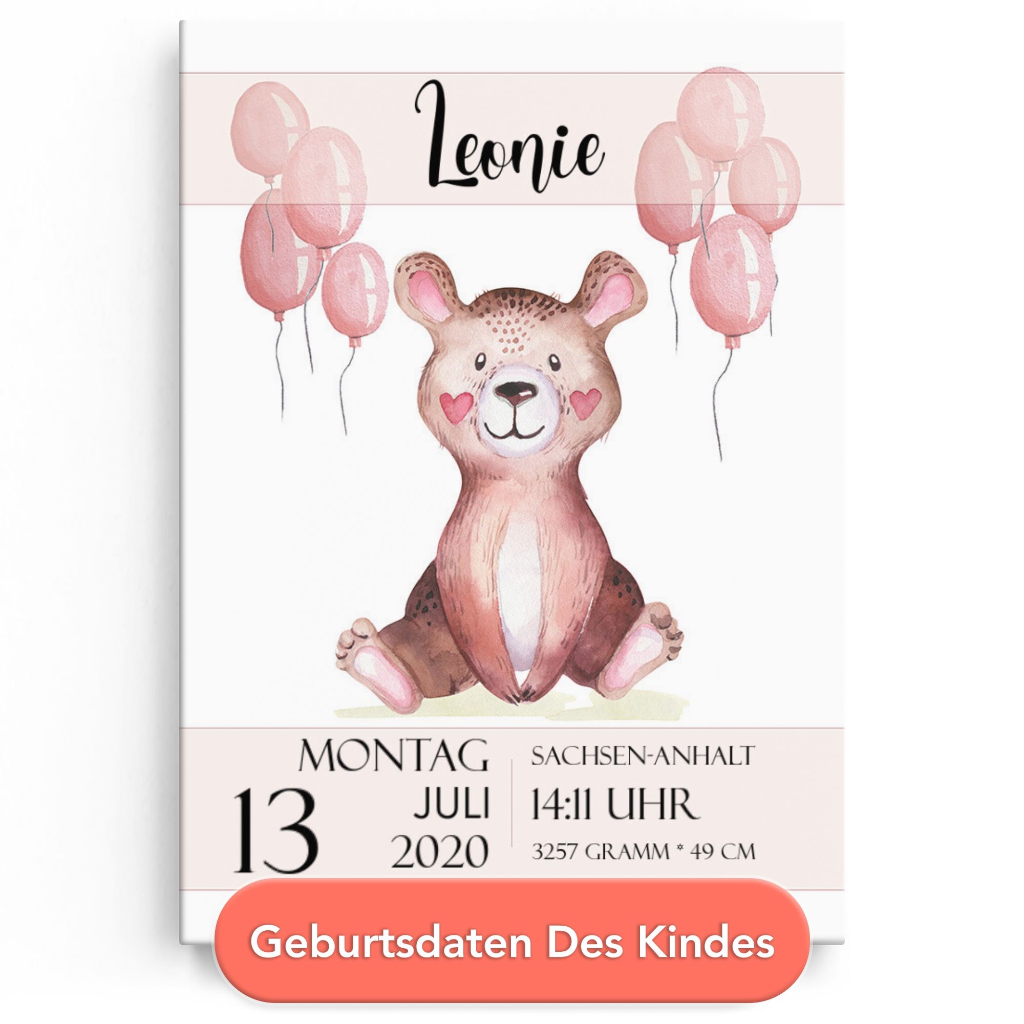 Leinwand zur Geburt Teddybär