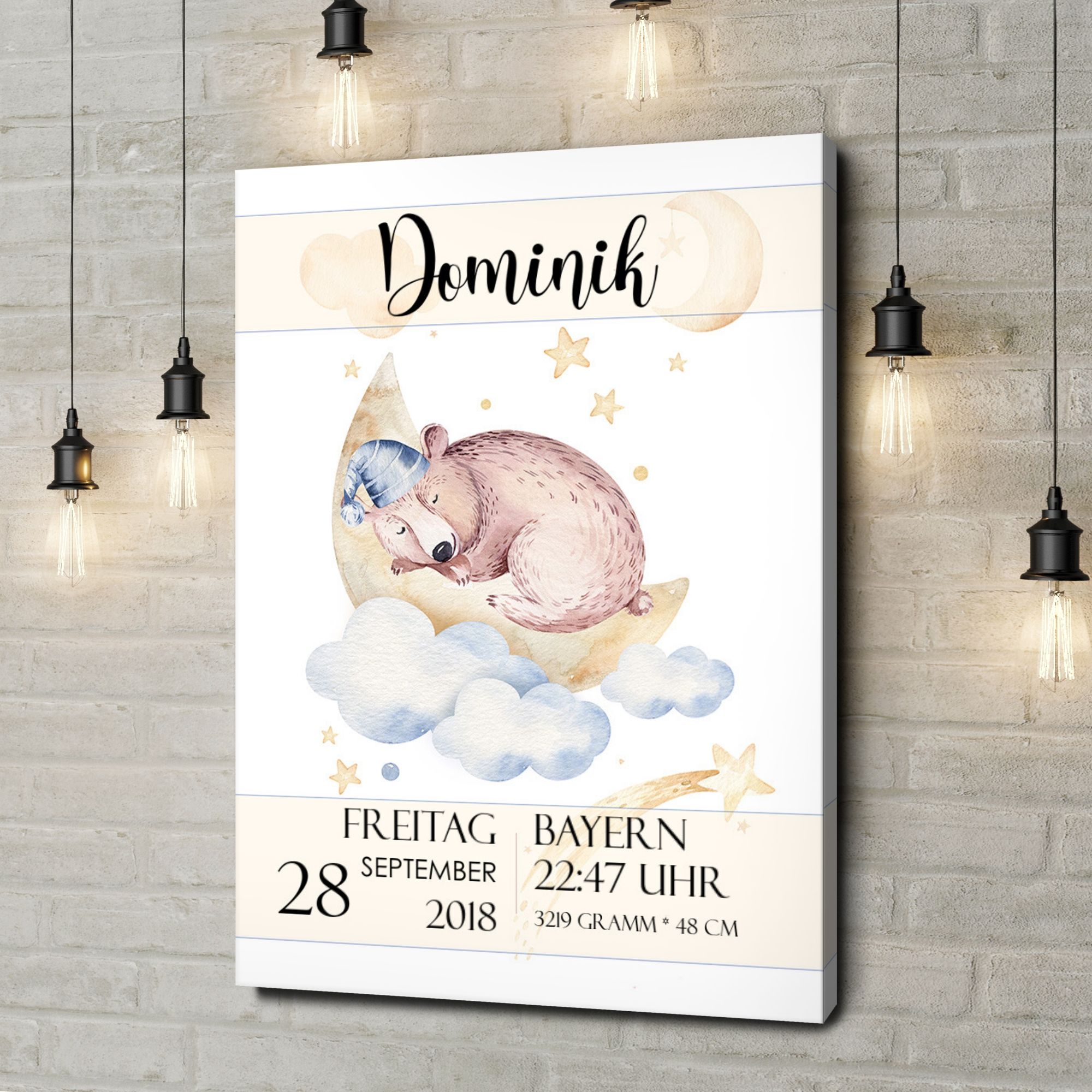 Liebesleinwand als Geschenk Leinwand zur Geburt Bär träumt