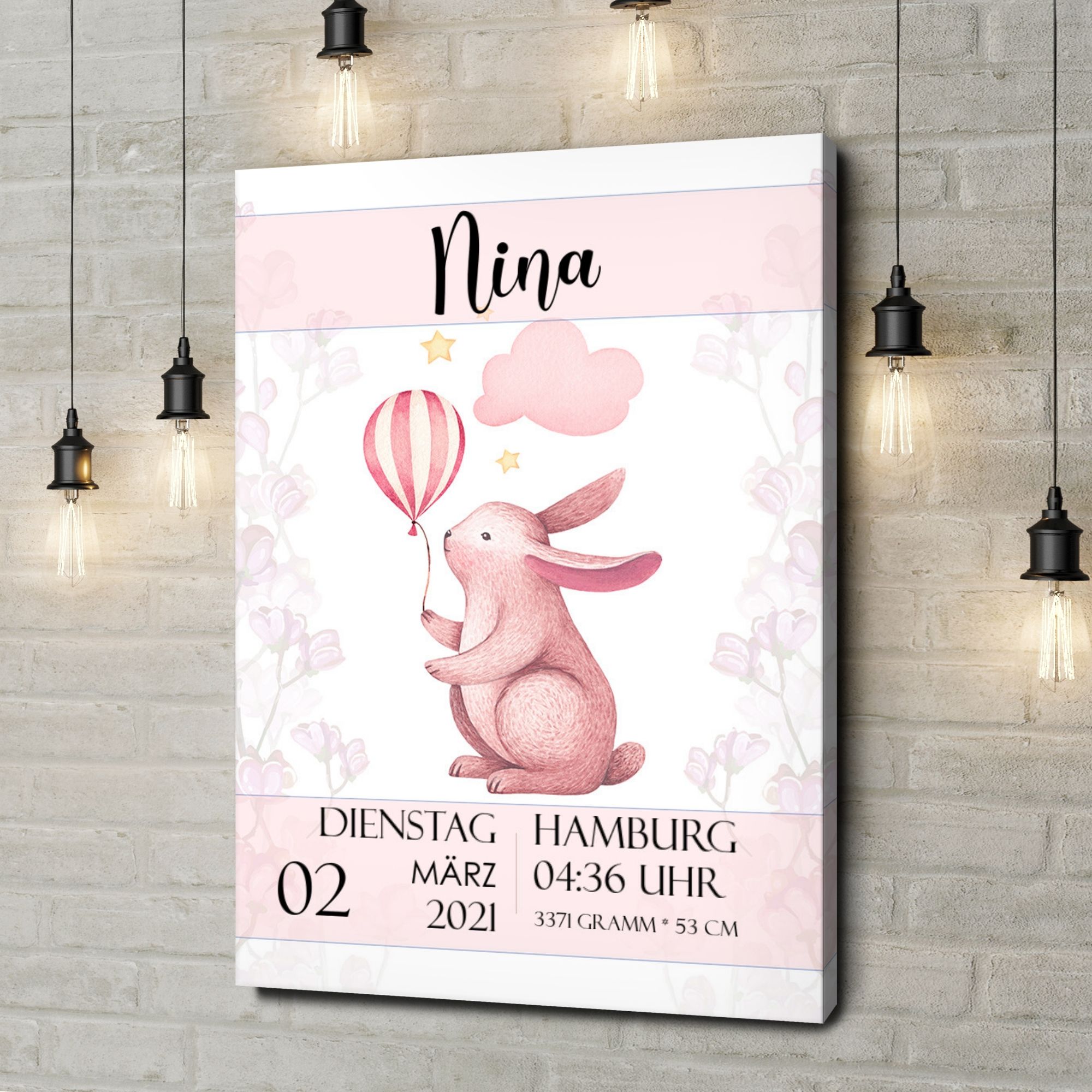 Liebesleinwand als Geschenk Leinwand zur Geburt Hase mit Ballon