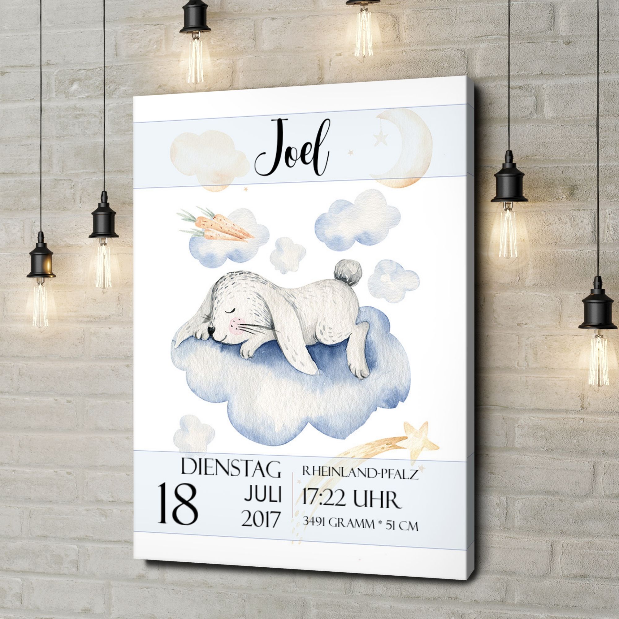 Liebesleinwand als Geschenk Leinwand zur Geburt Hase träumt