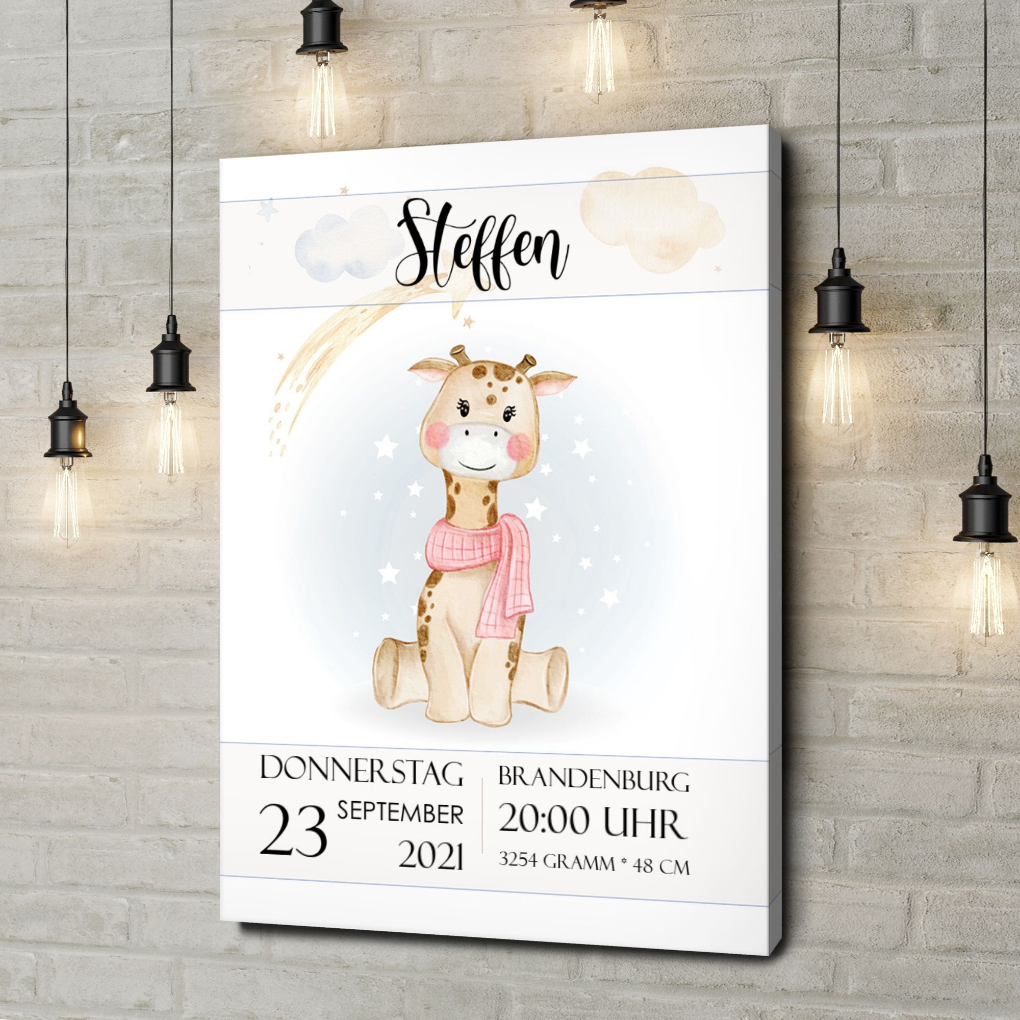 Liebesleinwand als Geschenk Leinwand zur Geburt Giraffe