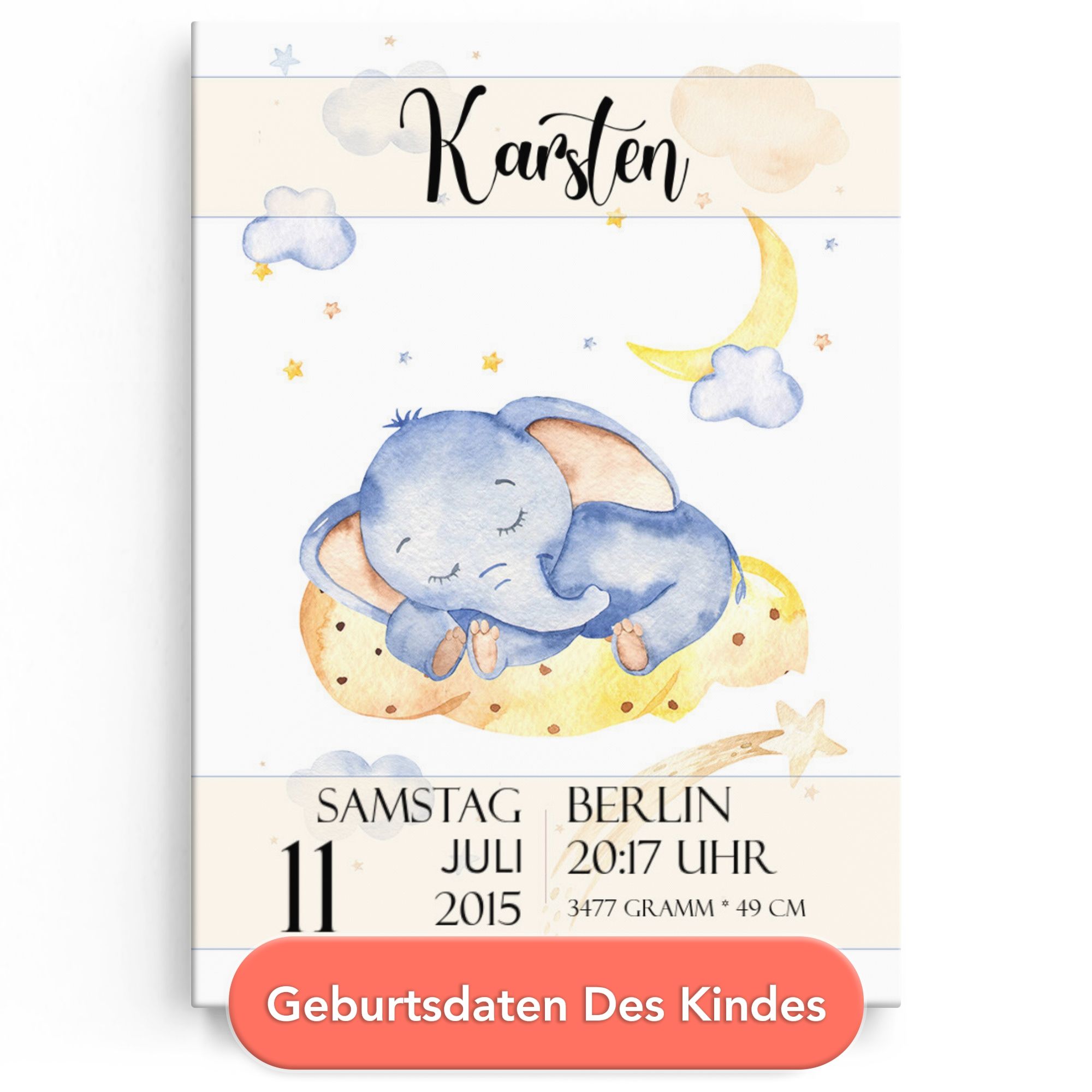 Leinwand zur Geburt Elefant träumt