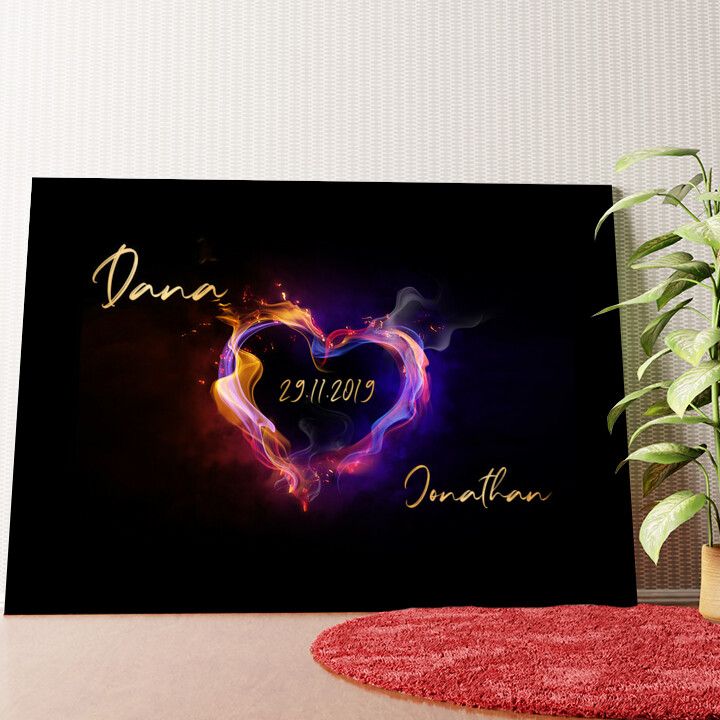Burning Hearts Wandbild personalisiert