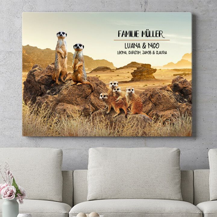 Personalisiertes Wandbild Erdmännchen-Familie