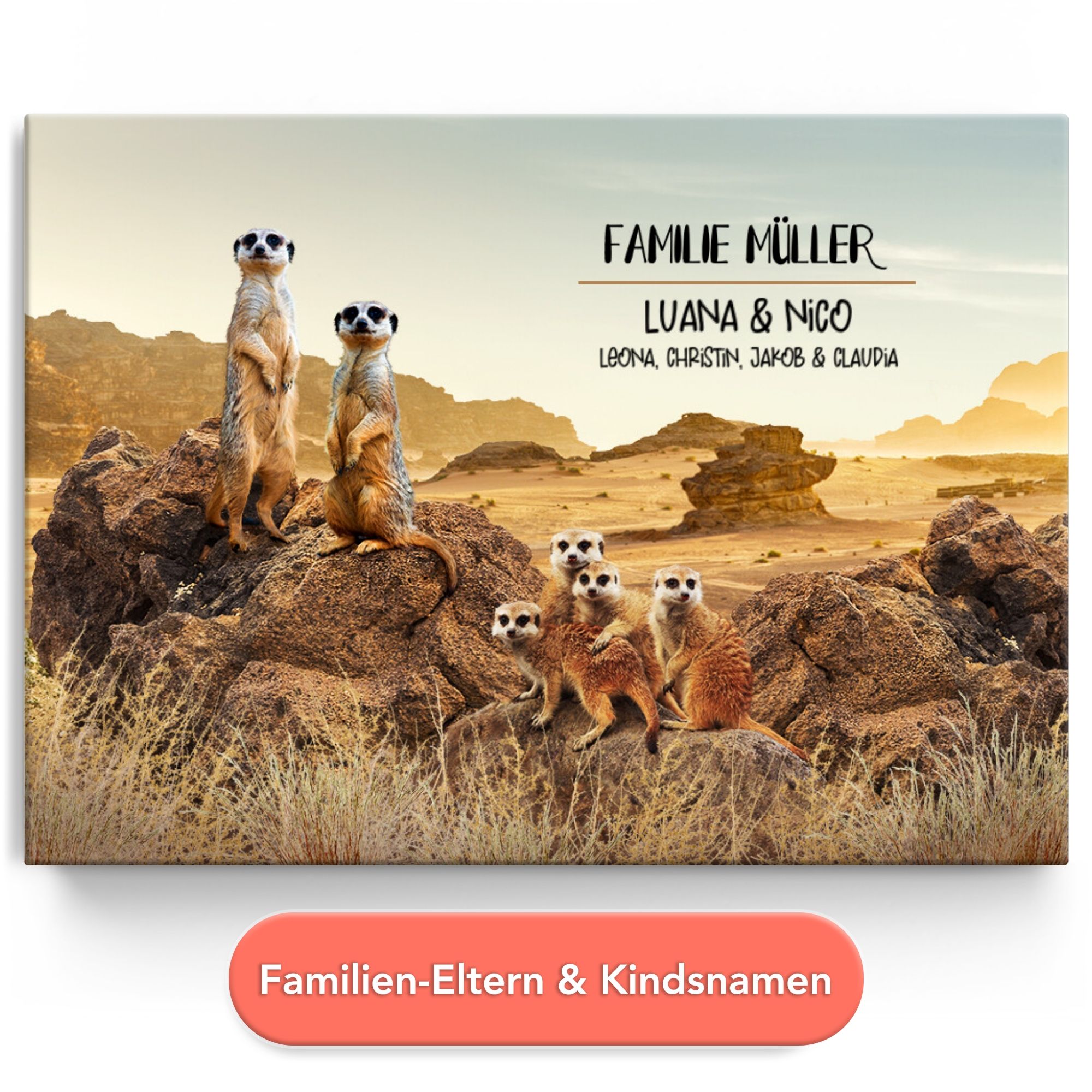 Personalisiertes Leinwandbild Erdmännchen-Familie