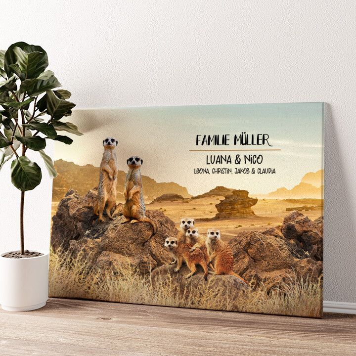 Leinwandbild personalisiert Erdmännchen-Familie