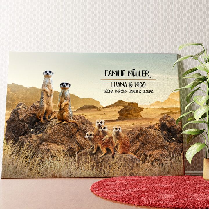 Erdmännchen-Familie Wandbild personalisiert