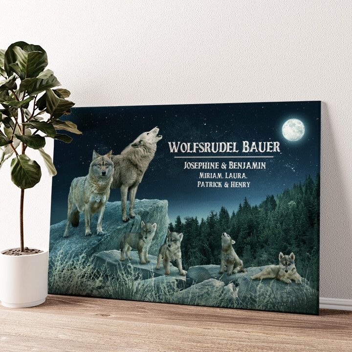Leinwandbild personalisiert Wolfsrudel
