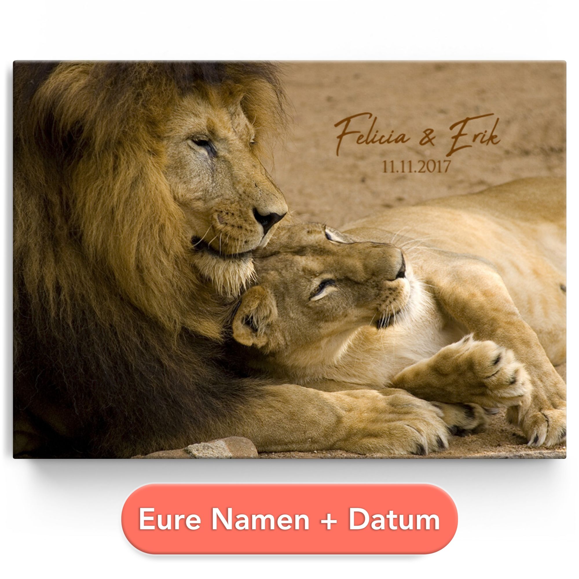 Personalisiertes Leinwandbild Lion Love