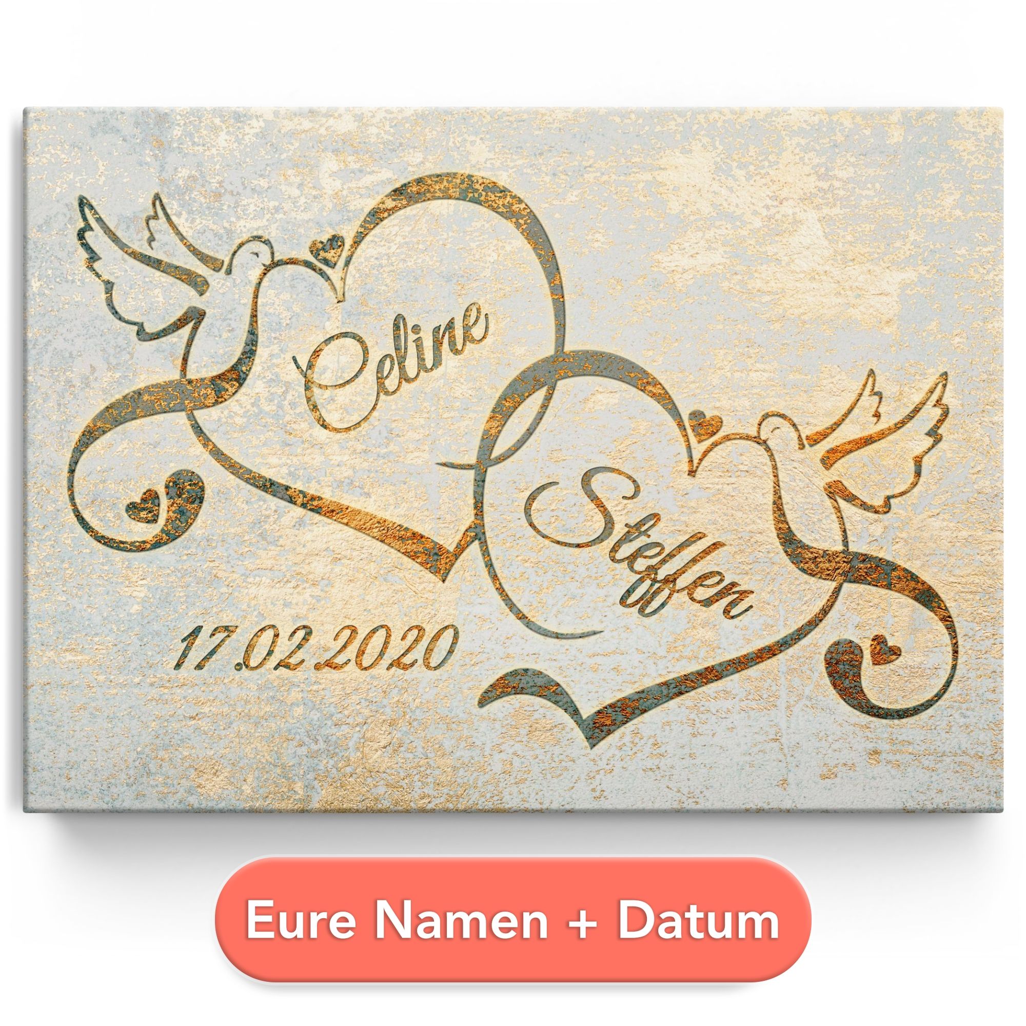 Personalisiertes Leinwandbild Liebesvögel