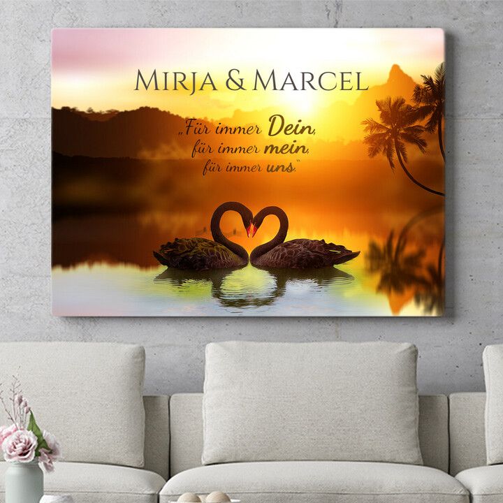 Personalisiertes Wandbild Love Swans