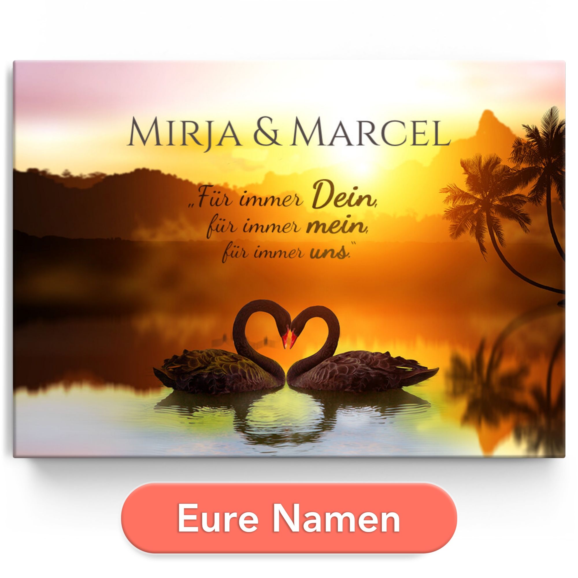 Personalisiertes Leinwandbild Love Swans