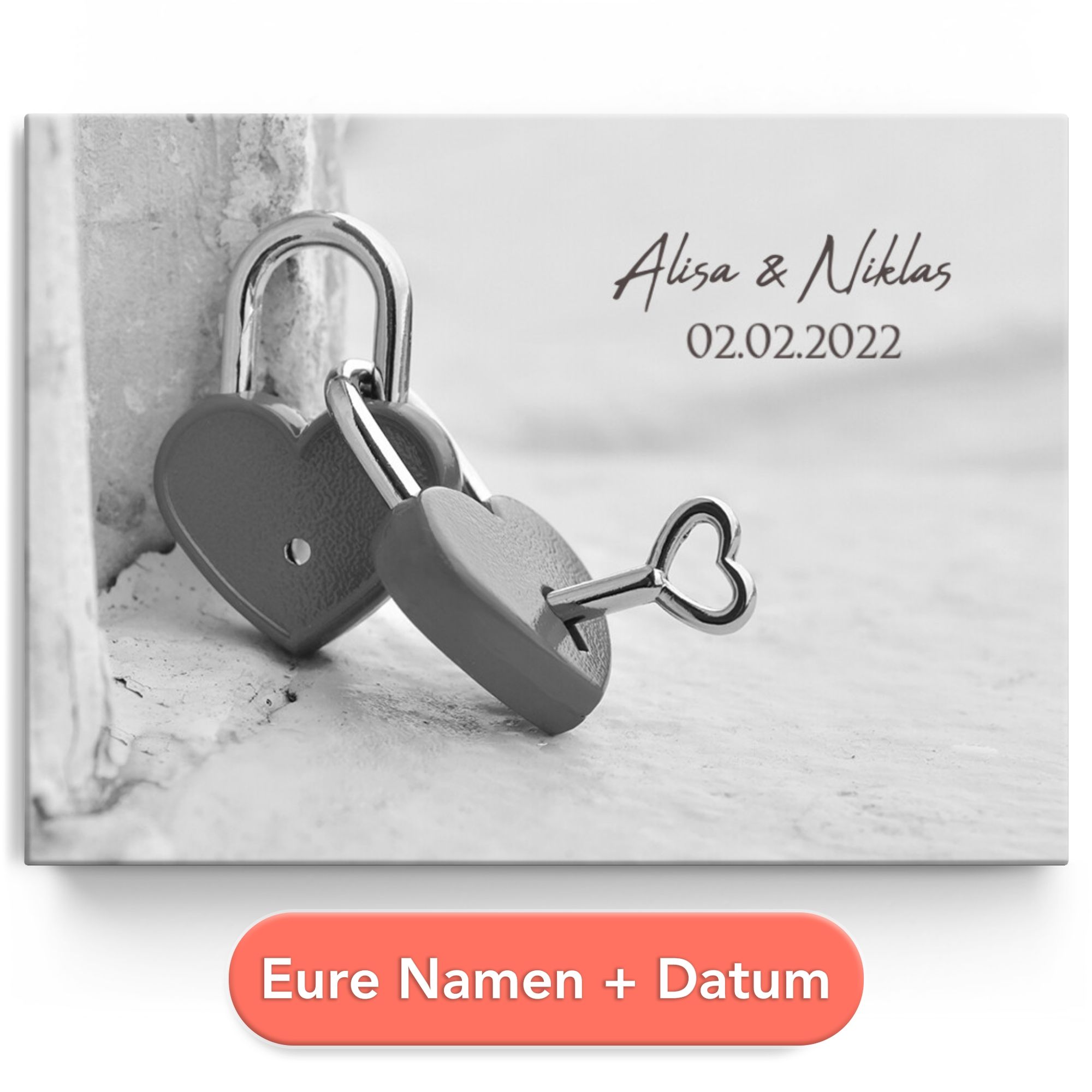 Personalisiertes Leinwandbild Verbundene Herzen