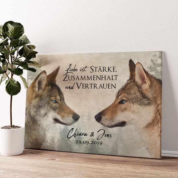 Leinwandbild personalisiert Wolf Love