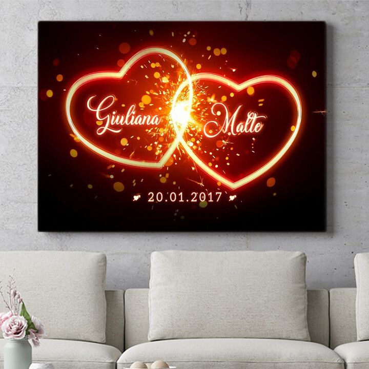 Personalisiertes Wandbild Glühende Herzen