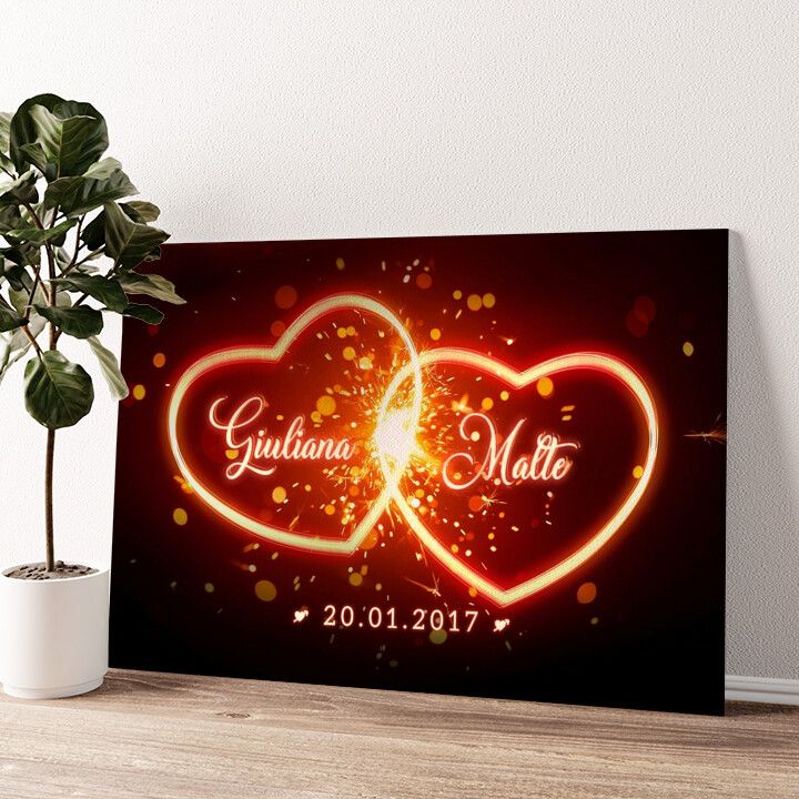 Leinwandbild personalisiert Glühende Herzen