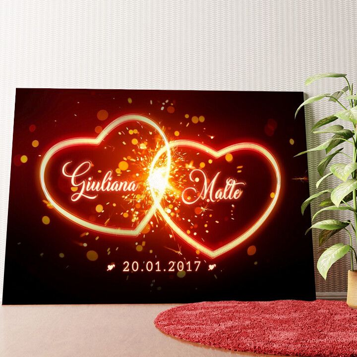 Glühende Herzen Wandbild personalisiert