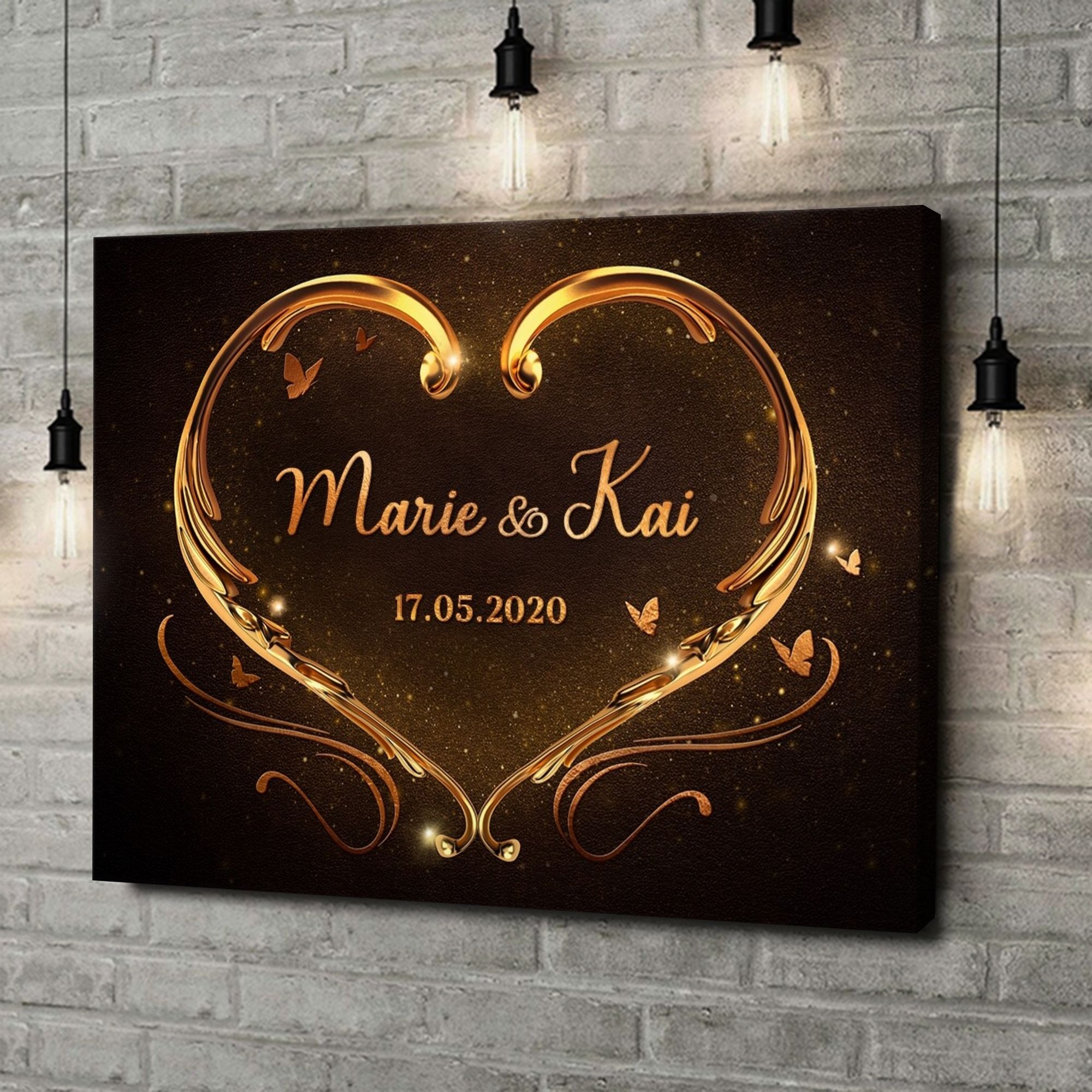Liebesleinwand als Geschenk Goldenes Herz