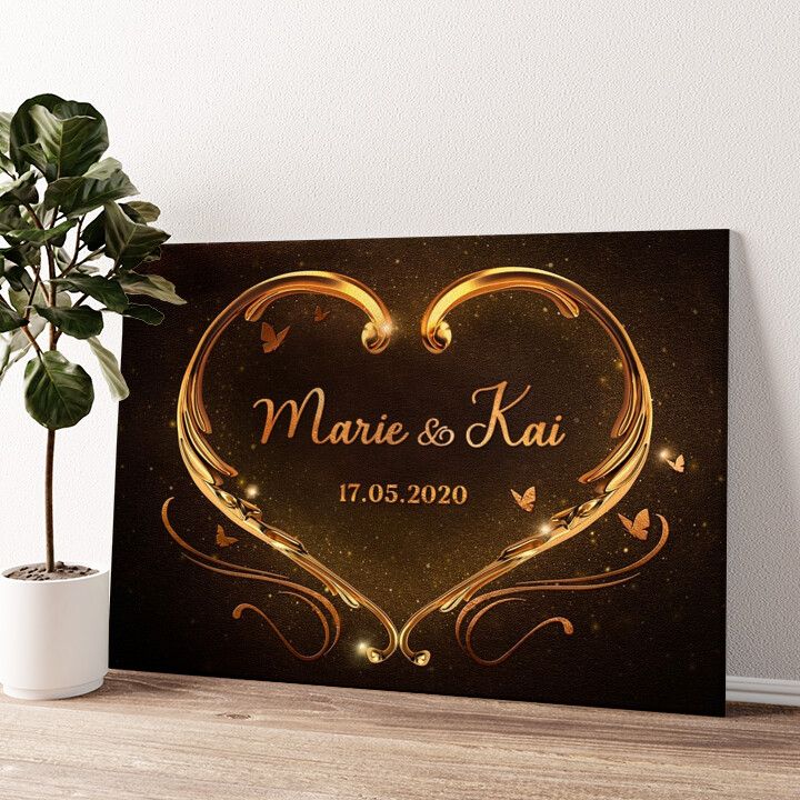 Leinwandbild personalisiert Goldenes Herz