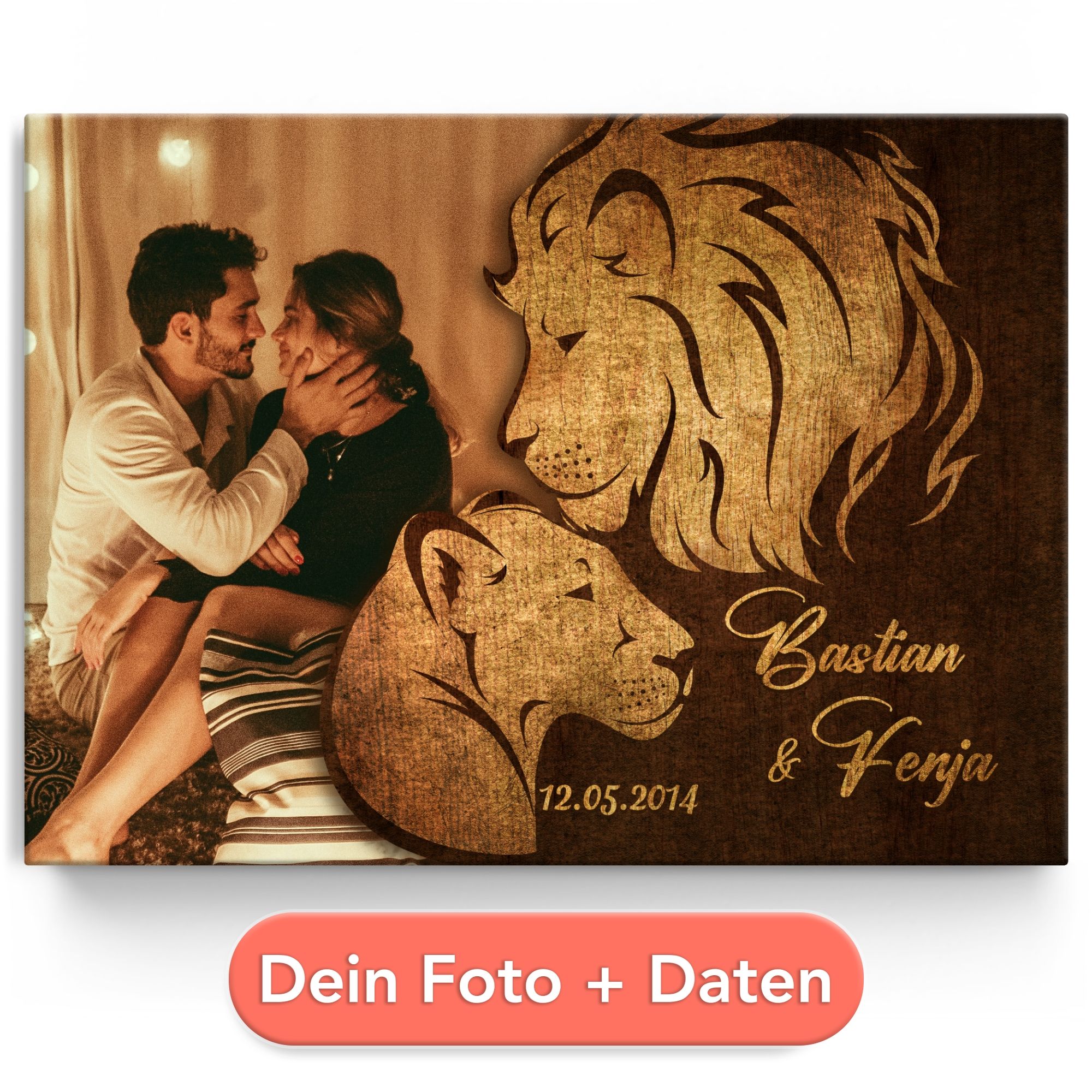 Personalisiertes Leinwandbild Löwen der Liebe