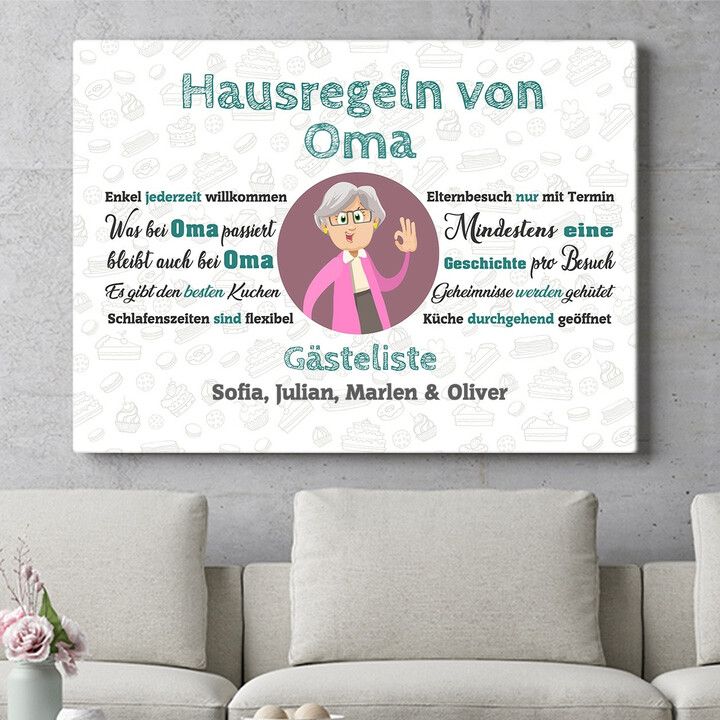 Personalisiertes Wandbild Omas Hausregeln