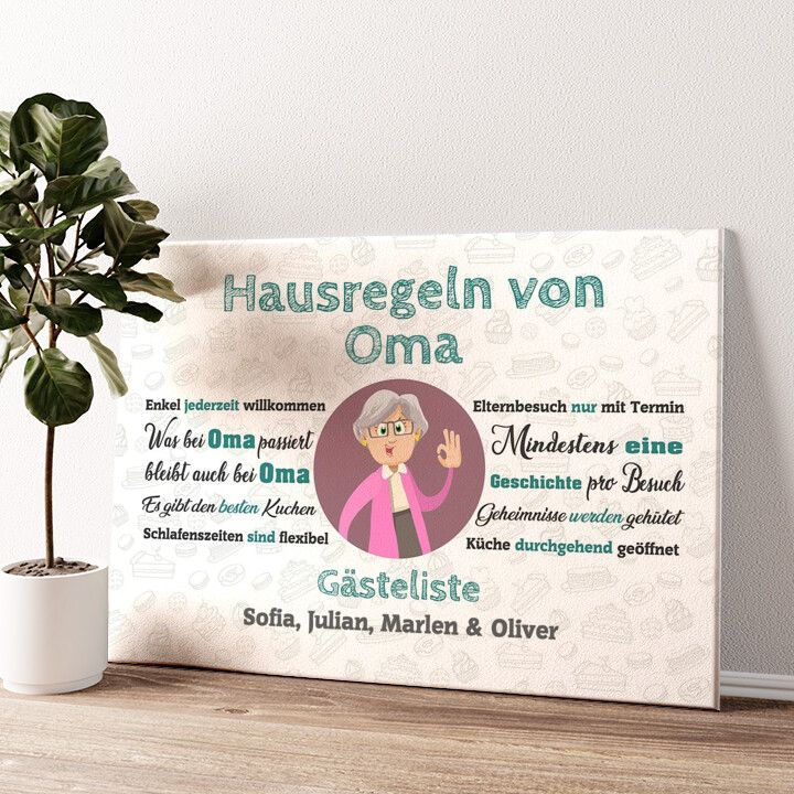 Leinwandbild personalisiert Omas Hausregeln