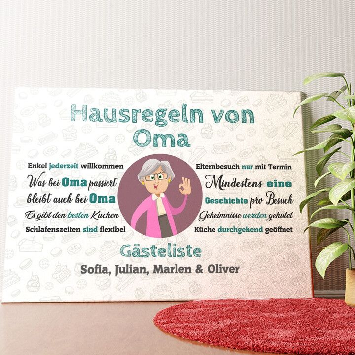 Omas Hausregeln Wandbild personalisiert